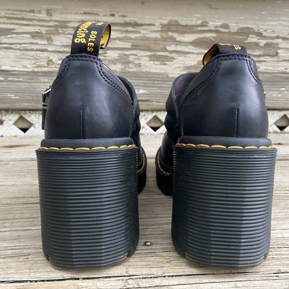 Dr. Martens Eviee Heeled Shoes in Black Sendal Leather Women's Size 6